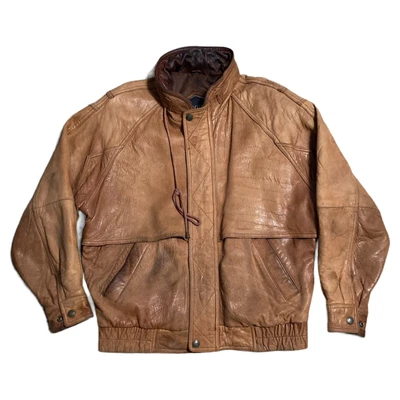 $18.95 • Buy Vintage J Riggings Men's Size Large Brown Leather Bomber Jacket Distressed