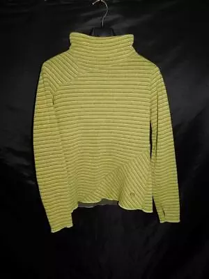 Mountain Hardwear M Green Striped Serrana Wool Sweater Soft Fleece Lined Mock Md • $19.99