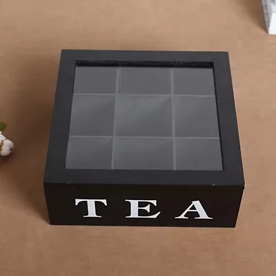 Wooden Tea Box 9-Compartment Tea Bag Chest Storage Organizer With Acrylic Lid • $27.99