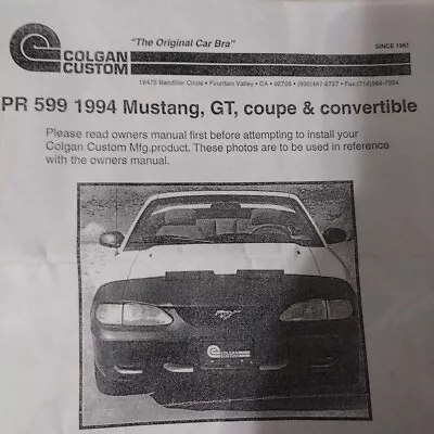 Colgan Custom Bra 1994 Mustang G.T Coupe & Convertible Black New • $89.99