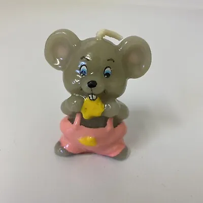 Russ Candle Mouse Eating Cheese Wax Vintage Pink Bibs Kids Party Birthday￼ • $12