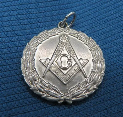 Vintage Masonic Silver Tone Round Pendant / Medallion Compass & Square Freemason • $12.95