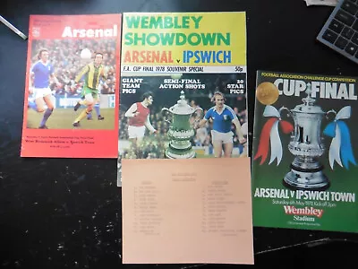 1978 Ipswich FA Cup Semi Final WBA+ Final V Arsenal & Teamsheet + Poster 1977-78 • £2.99