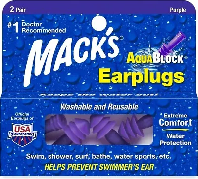 Mack's Aqua Block Ear Plugs Pack Of 2 - UK STOCK - FREE SHIPPING GENUINE STOCK • £6.27