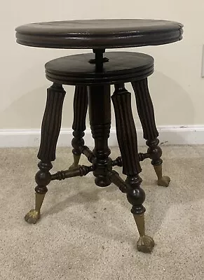 Antique Tonk Chicago Adjustable Wood Stool Claw Glass Ball Feet- Repairs Needed • $85