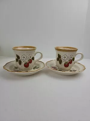 Vintage Mikasa Strawberry Festival Japan Two Tea Coffee Cups And Two Saucers EUC • $14.98