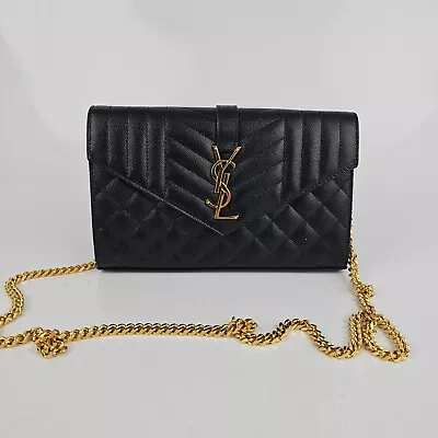 Saint Laurent Monogram Matelasse Black Leather Chain Wallet Bag New • $2490.27