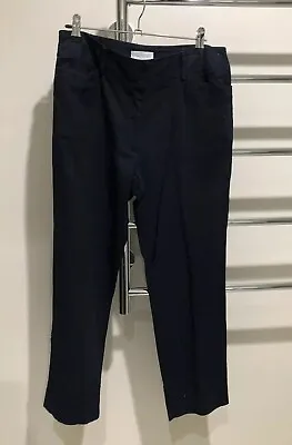 Queenspark Ladies Linen Crop Essential Crop Smart Casual Pants Navy Size 8 • $8.99