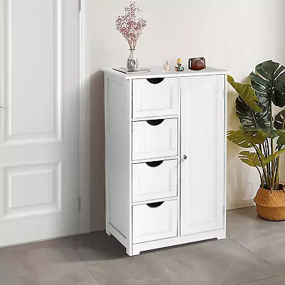 Small Storage Cabinet Wooden Bathroom Floor Cabinet Small Space Furniture White  • $98.99