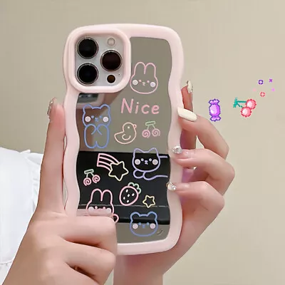$7.69 • Buy Cute Animals Mirror Pink Wave Edge Phone Case For IPhone 11 12 13 14 Pro 6 7 8 