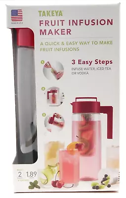 Takeya Airtight Fruit Infusion Maker Pitcher Infuser Beverage 2 Quart Red USA • $24.99