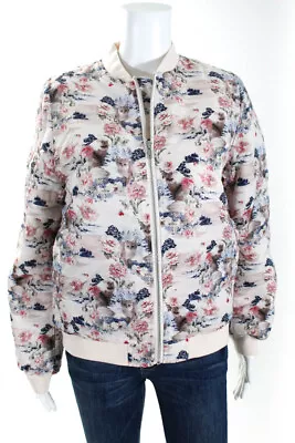 Paul & Joe Sister Womens Bomatous Floral Cat Satin Bomber Jacket Pink Size IT 36 • $48.01