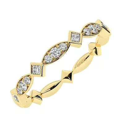 18K Yellow Gold Pave Set 100% Natural Round&Princess Diamond Half Eternity Ring • £386.88