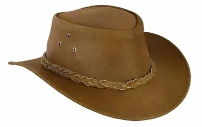 £15.99 • Buy FREE DELIVERY Australian Style Leather Cowboy Hat Western Tan Brown Bush Hat