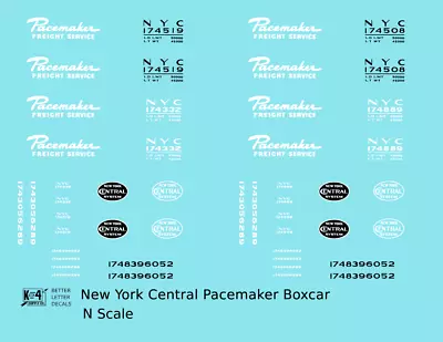 K4 N Scale Decals New York Central Pacemaker Boxcar • $7.45