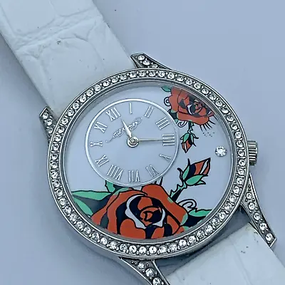 Ed Hardy Red Rose Dial Watch With White Leather And Crystal Bezel • $20