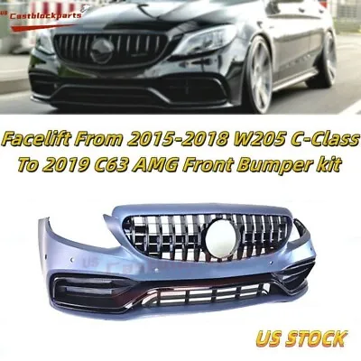 Facelift 15-18 Mercedes Benz W205 C Class Front Bumper Kit To 2019 W205 C63 AMG • $605.52