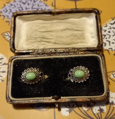 Vintage Marcasite Light Green Dainty Pretty Clip On Earrings Vgc • £12
