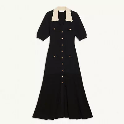 Trend 2023 NEWSS Sandro Ladies Knitting Dress V-Neck Puff Sleeve Bodycon Dresses • £39.59