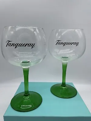 Tanqueray Gin 2 X Green Stem Goblet / Balloon Branded Glasses Man Lady Cave • £14.93