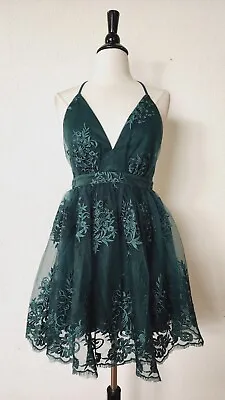 Anthropologie Lace Dress New Size Large Green Embroider Mesh Classy Chic • $40