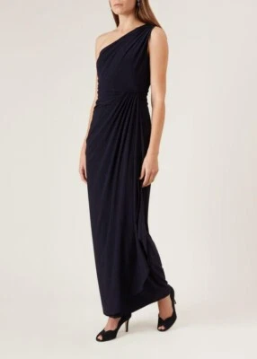 £14.99 • Buy Hobbs Blue Draped One-Shoulder Jersey *Neve* Floor Length Gown Dress Size 12