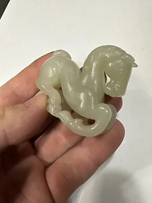 Chinese Pale Celadon Jade Qing Dynasty Nephrite Horse Carving Intricate • $675