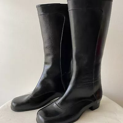 Vintage 60s/70s Black Mod Fleece Lined Heeled Rain Boots Unisex Mens 7/Wmn's  9 • $85
