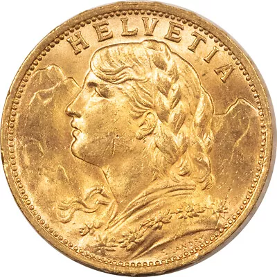 1927b 20 Francs Gold Switzerland Km-35.1 .1867 Agw - Uncirculated! • $460