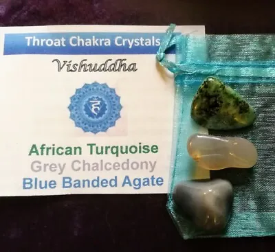 3 Gemstone THROAT CHAKRA Healing Crystals Set Vishuddha Reiki Crystal Gift  • £3.95