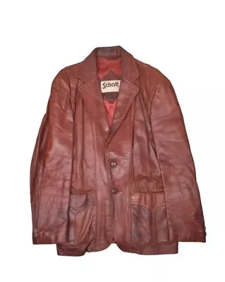 Vintage Schott NYC Sportswear Leather Jacket Mens 44 Brown Car Coat Mid Length • $98.94