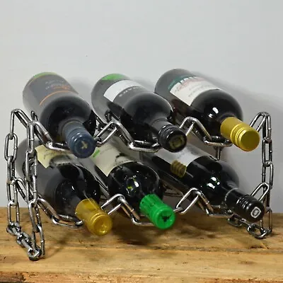 Chain Silver Metal Wine Rack 6 Bottle Holder Home Decor Gift Ideas 24085 • £27.95