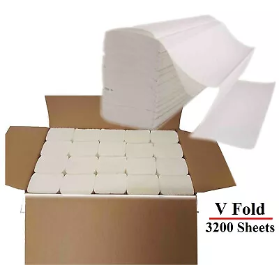 Interfold White Paper Hand Towels 2ply Soft V Fold Despenser Towels 3200 Sheets • £24.99