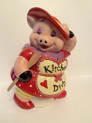 Kitchen Diva Pig Cookie Jar Red Hat Society Miss Piggy Mercuries Ceramic VTG 13” • $27.50