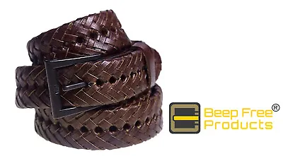 Beep Free® Brown 1-1/8  Braided Leather Belt  Airport Friendly  100% Metal Free • $32