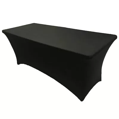 6' Ft. Spandex Fitted Stretch Tablecloth Table Cover Wedding Banquet Party Black • $8.99