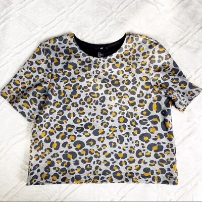 H&M Leopard Short Sleeve Blouse T-Shirt Fit Boxy Crop Cheetah • $10