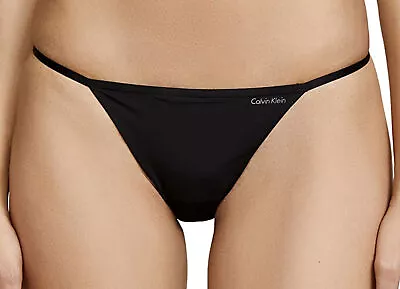 CALVIN KLEIN Logo Sleek Micro Black String Thong Panty NEW Womens Sz S 5 L 7 • $10.42