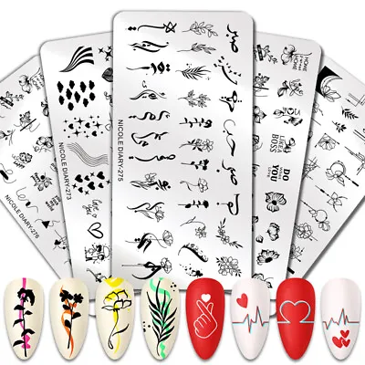 NICOLE DIARY Nail Stamping Plate Flower Maple Leaf Image Template Tool Xmas Gift • £2.03