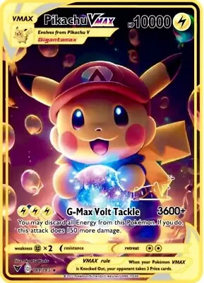 Pokemon Gold Metal Card Pikachu VMax Fun Art Card Vstar Vmax Mega Gx / Best Gift • £8.45