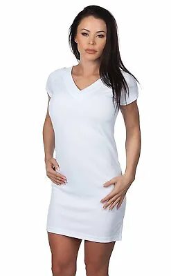 $19.99 • Buy Rosa Cha Fitted Athletic Sport Casual Short Sleeve V-neck White Dress #8389