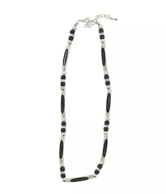 Unisex Mens Boys Black & Silver Beads With Gap Bar Necklace Emo Goth Brand New • £3.99