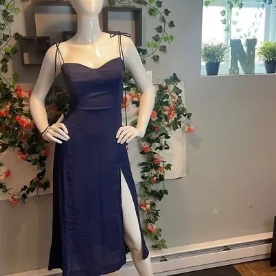 CUPSHE Slip Flare Long Slender Split Sleeveless Fitted Waist Blue Dress Size S • $39