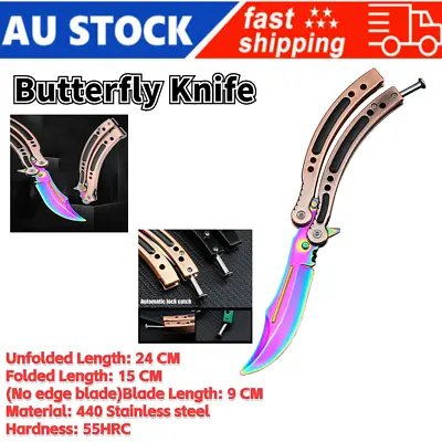 Butterfly Knife Trainer Train Practice Metal Steel Sheath CSGO Balisong Rainbow • $28.49