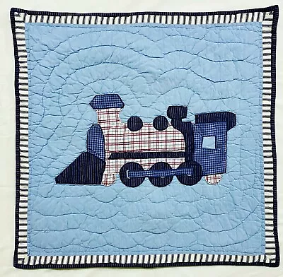 Pottery Barn Kids Quilted Euro Sham Plaid Train Engine Locomotive Red White Blue • $20