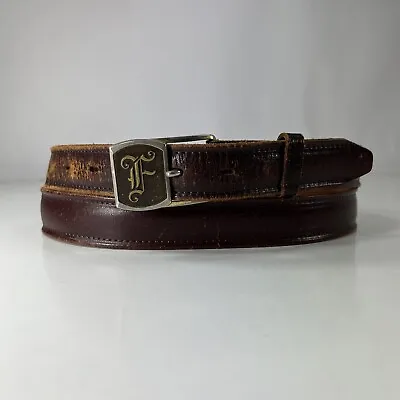 PARIS Vintage Bench Made Saddle Leather Belt - F Buckle - Women's Size 40 • £13.68