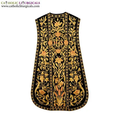 BLACK Spanish Fiddleback Vestment & Mass Set With Vintage Embroidery DESIGN NEW • $599.99