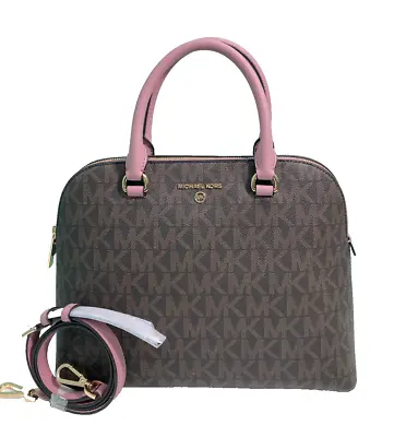 NWT Michael Kors Cindy Dome Satchel Royal Pink/Brown Monogrammed $298 • $125