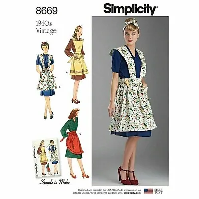 Simplicity Apron Sewing Pattern S8669 S-L Misses Vintage 40s Apron 8669 Uncut • $13.95