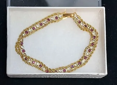 Vintage Signed BLANCA Rhinestone Tennis Bracelet - Purple Clear Rhinestones 7  • $6.49